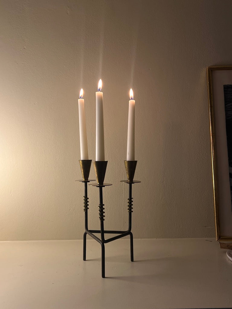 70S SWEDISH TRIPOD BLACK CANDLE HOLDER