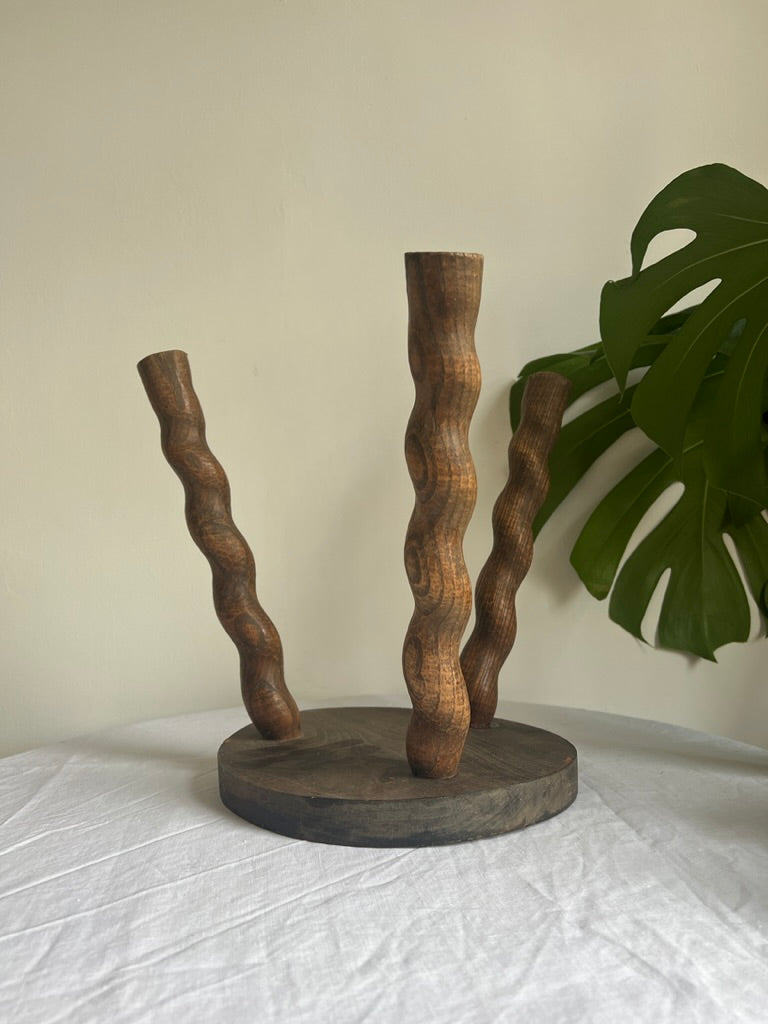 Small French tripod wiggle leg wooden stool