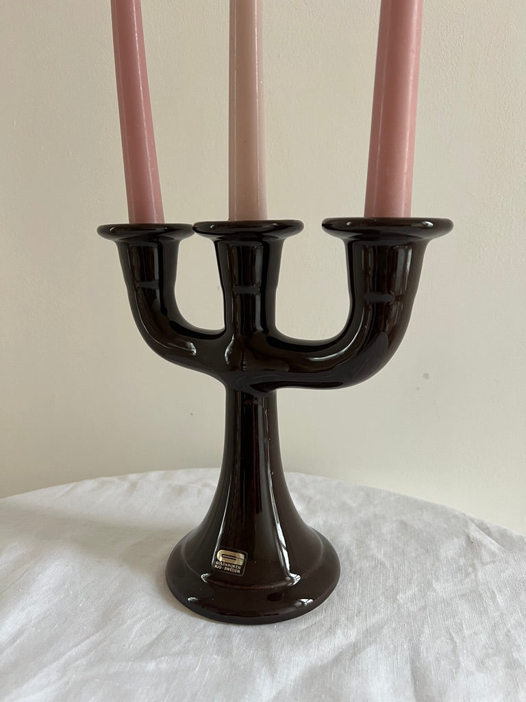 GLOSSY BROWN SWEDISH CERAMIC CANDLE HOLDER
