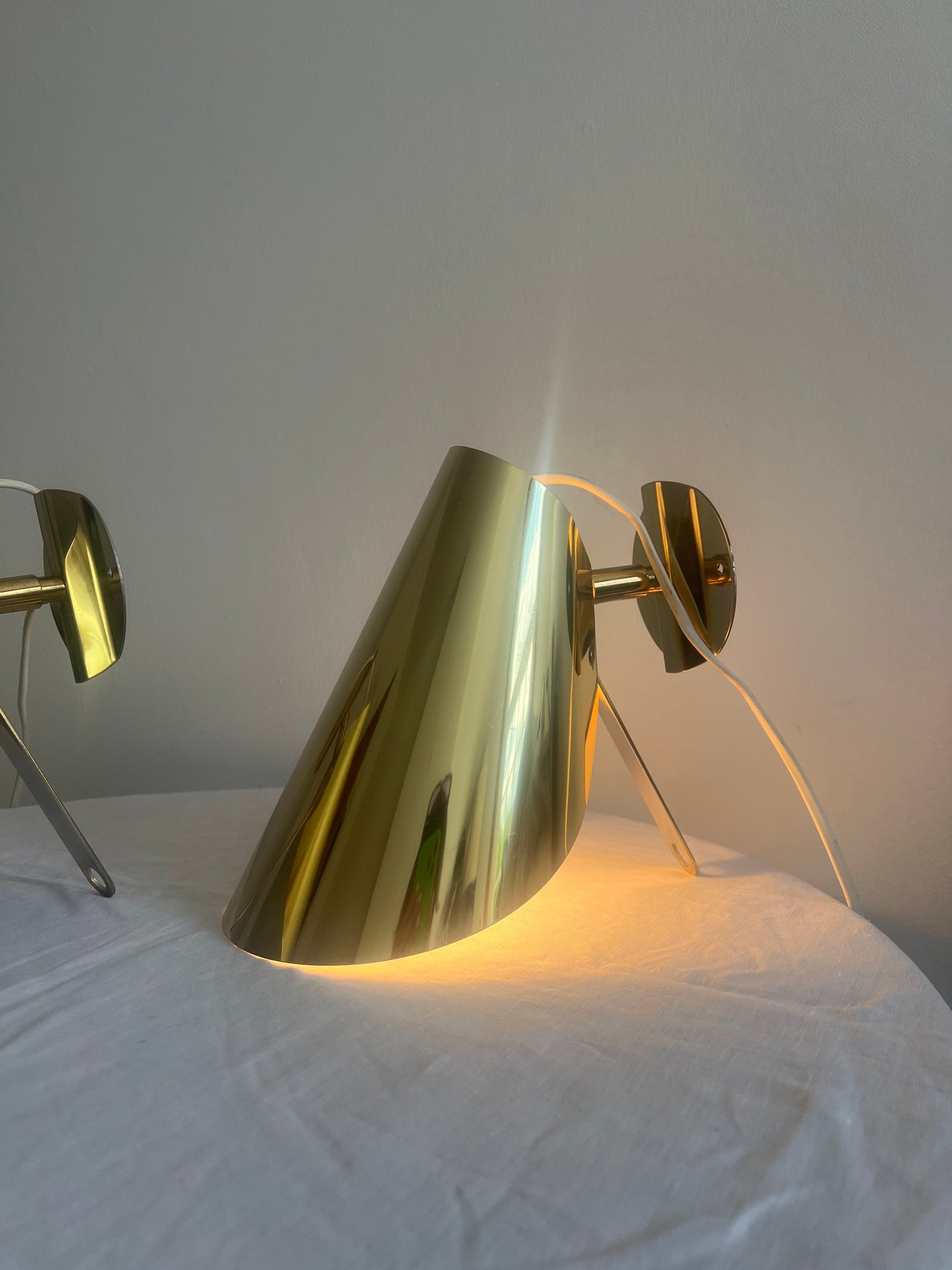 PAIR OF VINTAGE IKEA BRASS CONE WALL LIGHTS