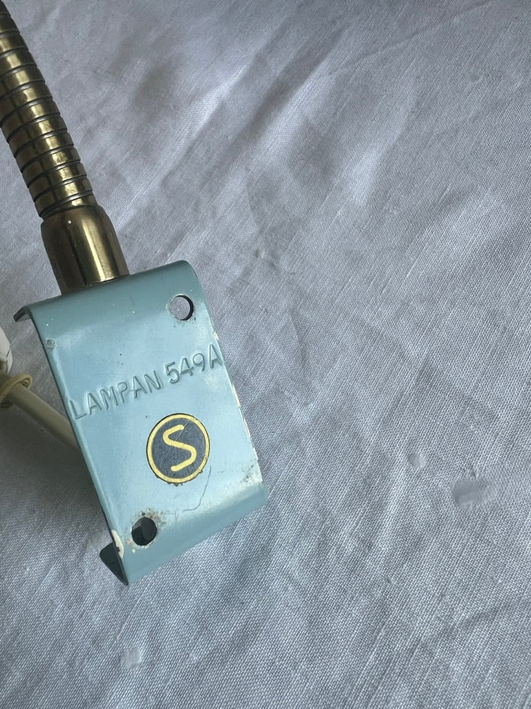 Pair of 50s baby blue brass and metal shades wall lights