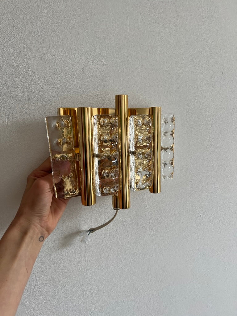 Pair of Mid Century brass & glass wall lights by Swedish designer