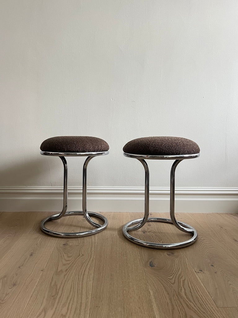 BROWN BOUCLE CHROME STOOLS