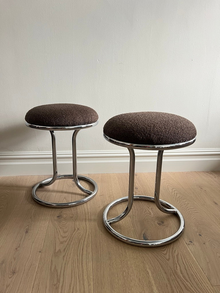 BROWN BOUCLE CHROME STOOLS