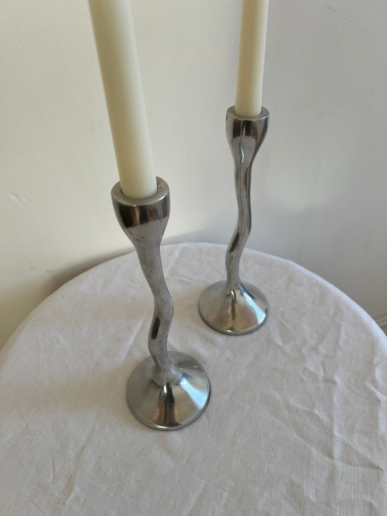 TALL WAVY SILVER CANDLE STICKS