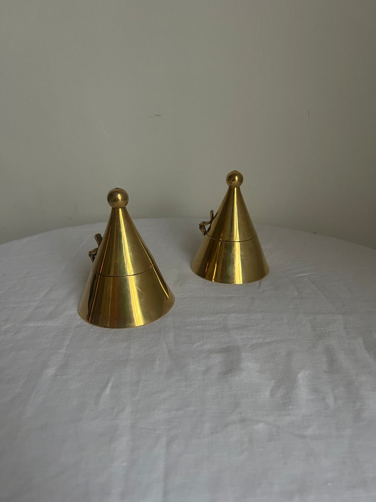 PAIR OF BRASS CONE TEA LIGHT HOLDERS