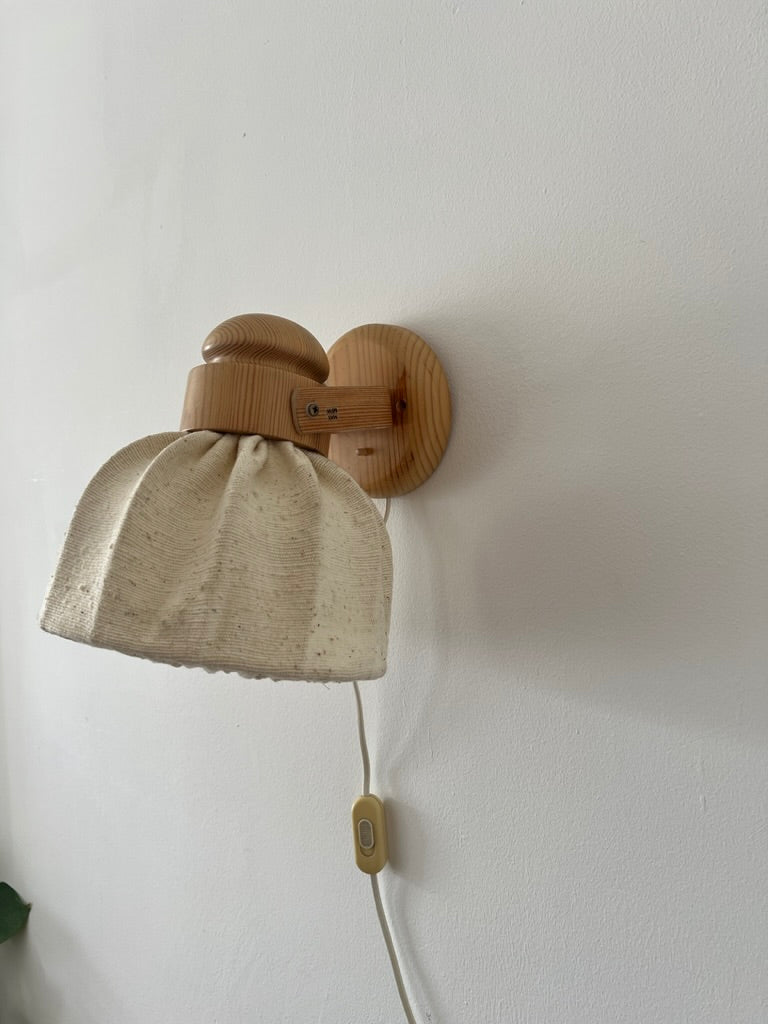 Mid century pine wall light with original cocoon shade