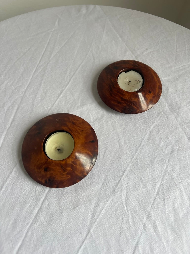 Pair of thuya wood tea light holders