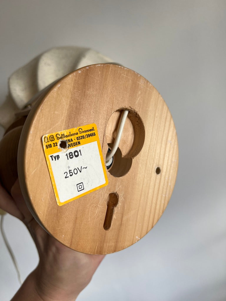 Mid century pine wall light with original cocoon shade
