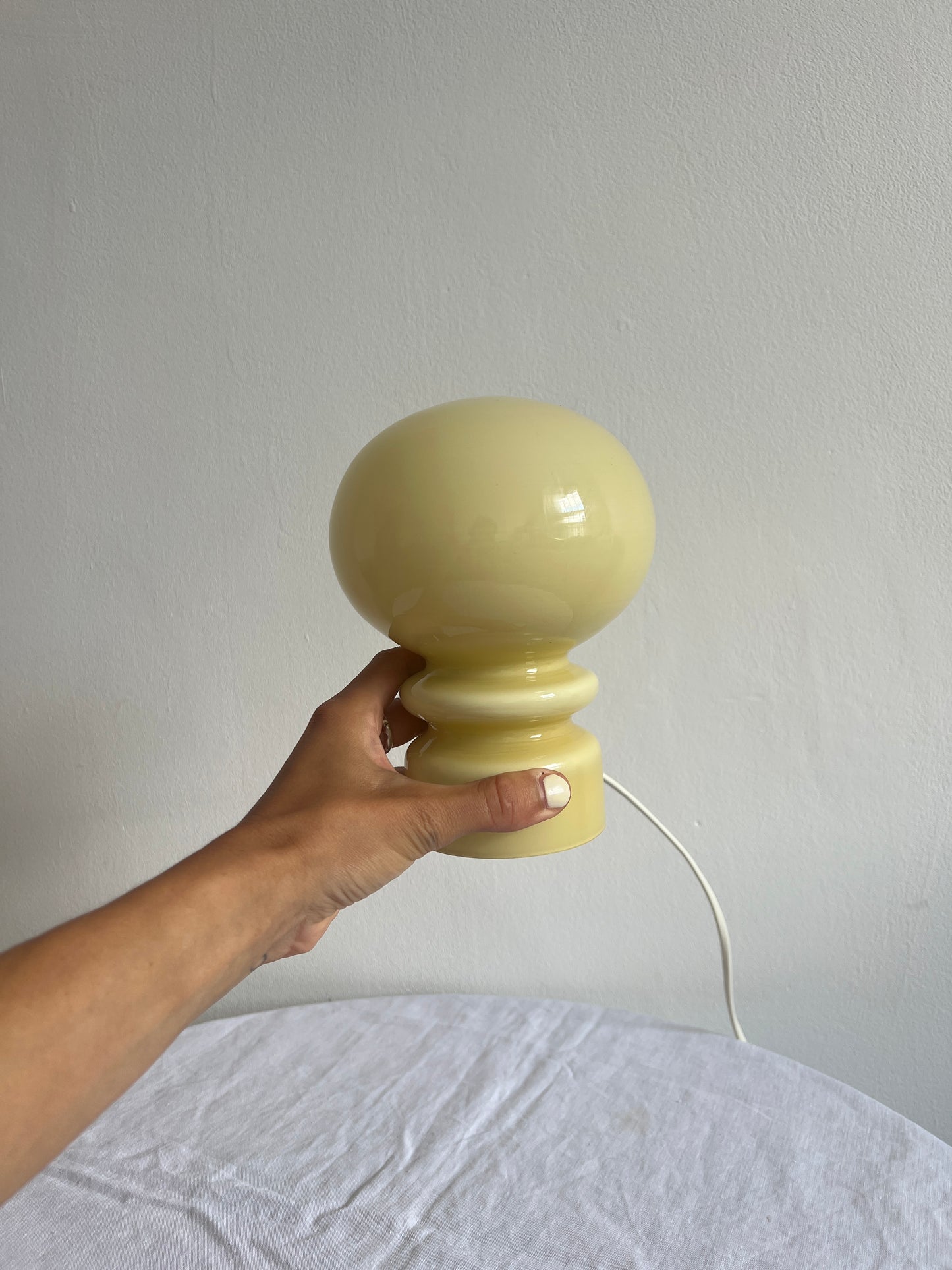 70s buttery yellow sculptural table lamp by Flygsfors glassworks, Sweden