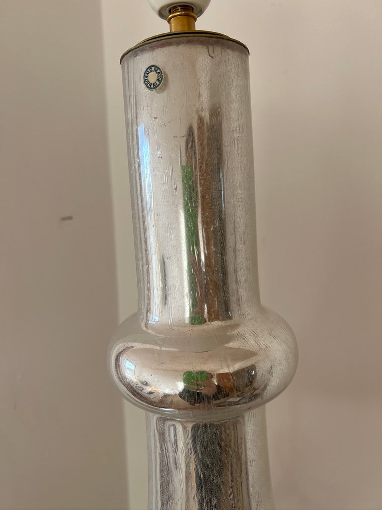 LARGE SILVER GLASS TABLE LAMP