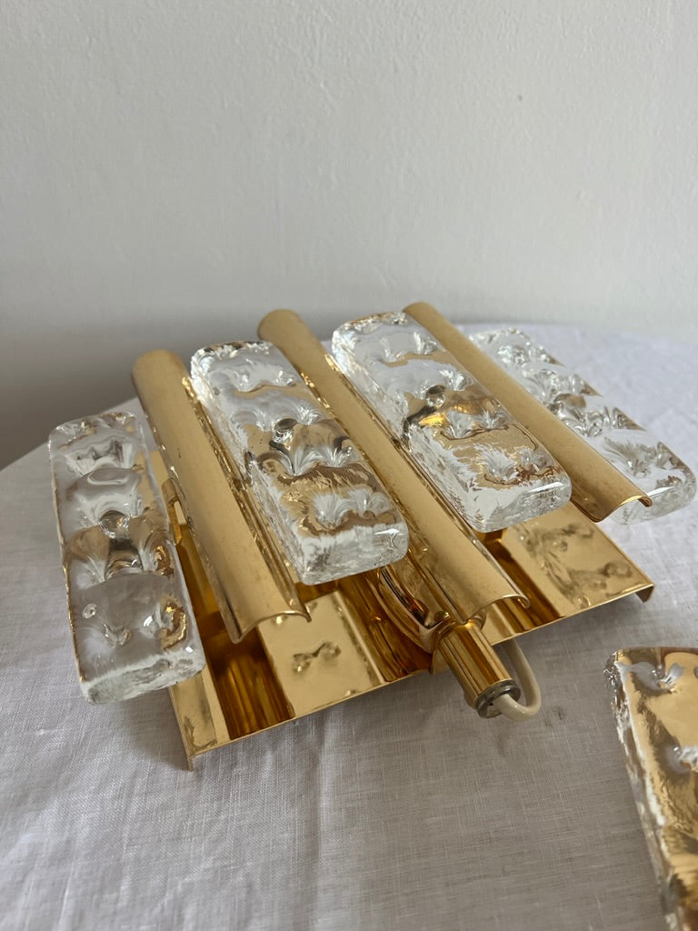 Pair of Mid Century brass & glass wall lights by Swedish designer