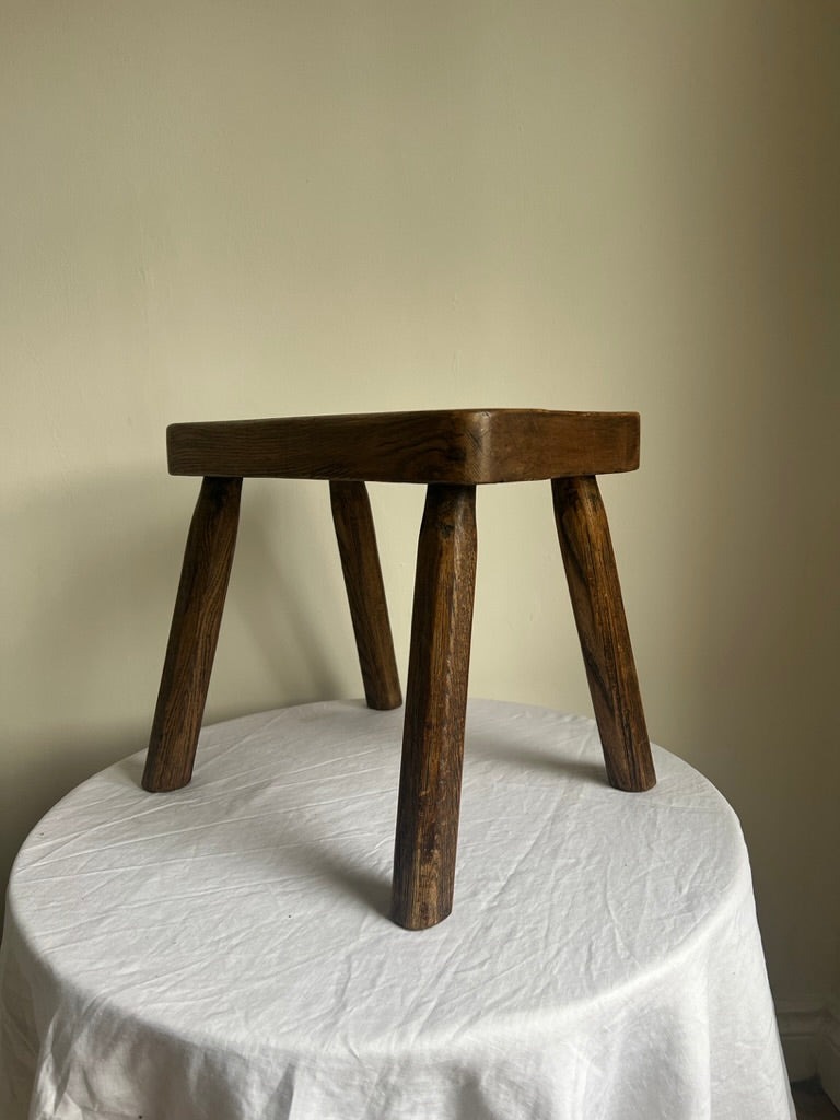 Rustic square solid wood milking stool