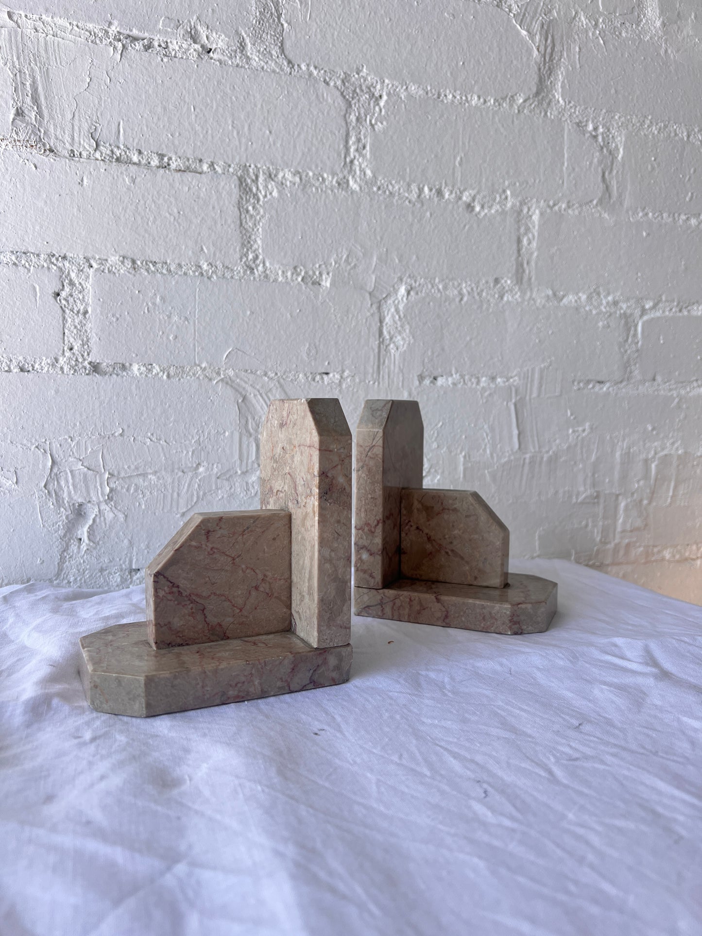 PAIR OF GREY MARBLE BOOK ENDS