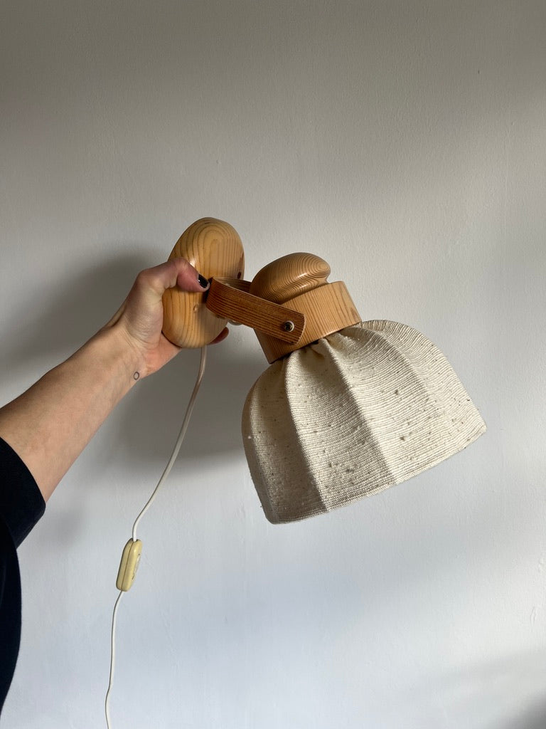 Mid century pine wall light with original cocoon shade