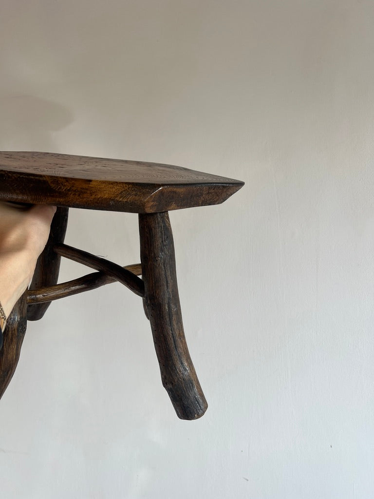 SMALL FOUR LEG PRIMITIVE WOODEN STOOL