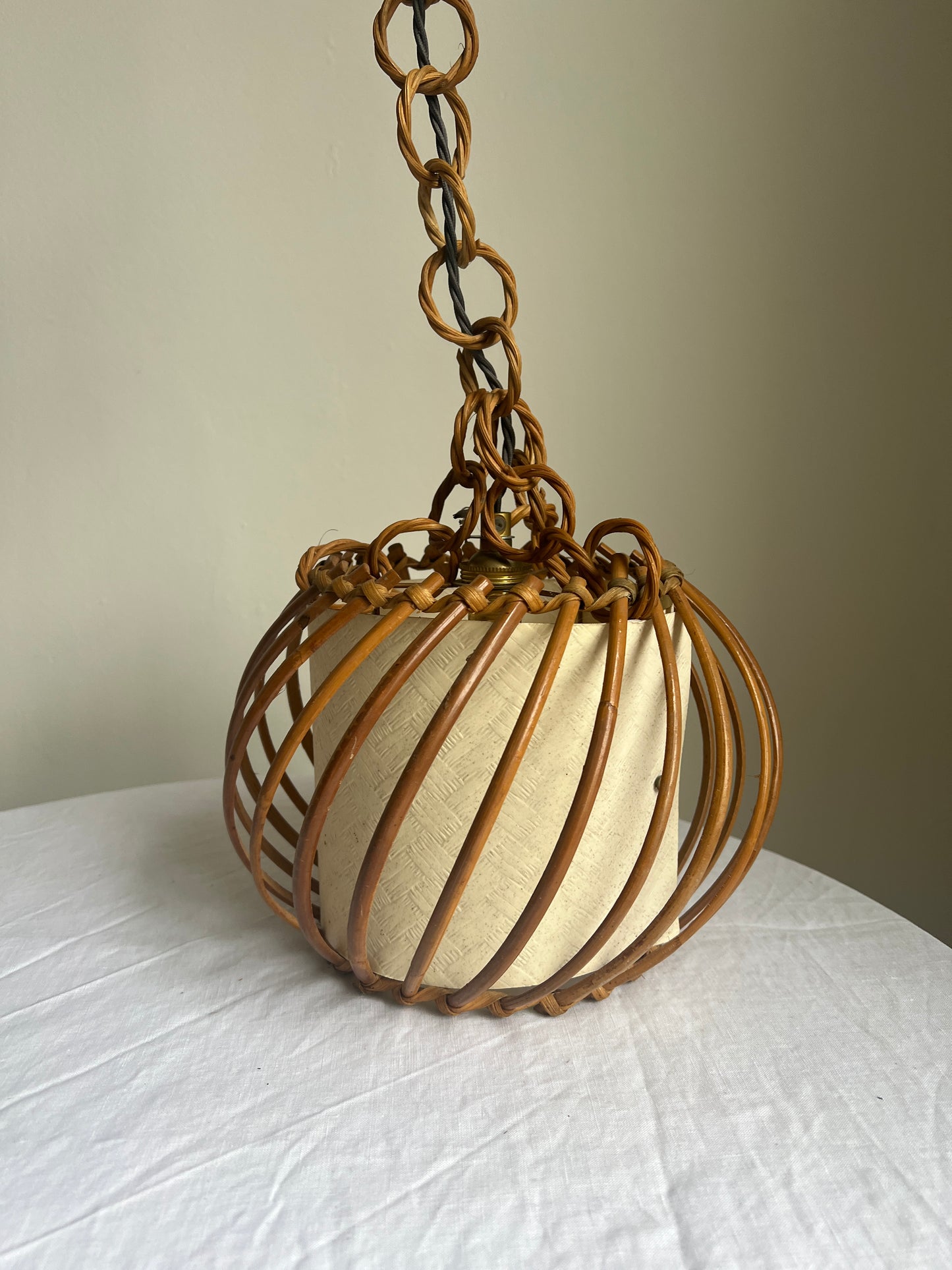 French rattan ceiling light by Louis Sognot