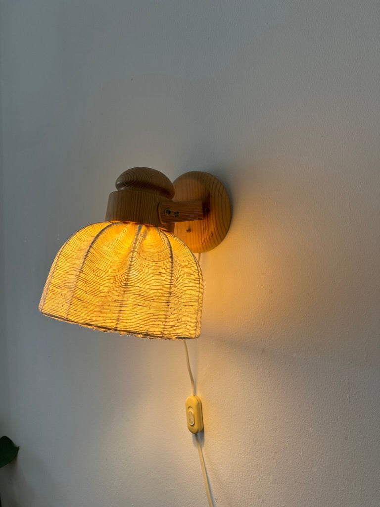 Mid century pine wall light with original cocoon shade