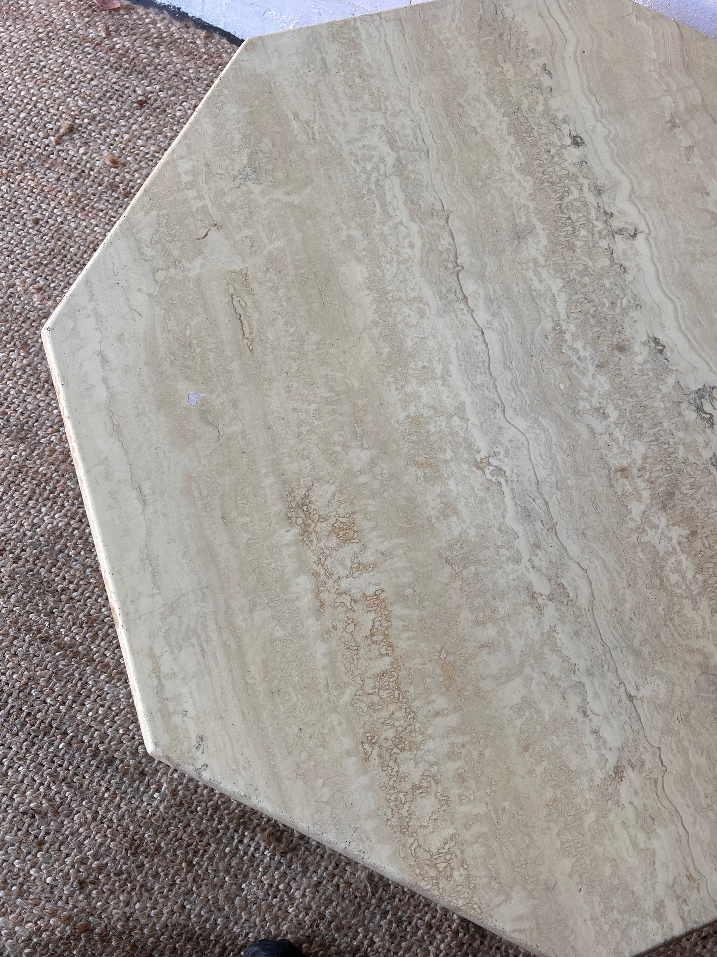 FRENCH OCTAGONAL CREAM TRAVERTINE TABLE