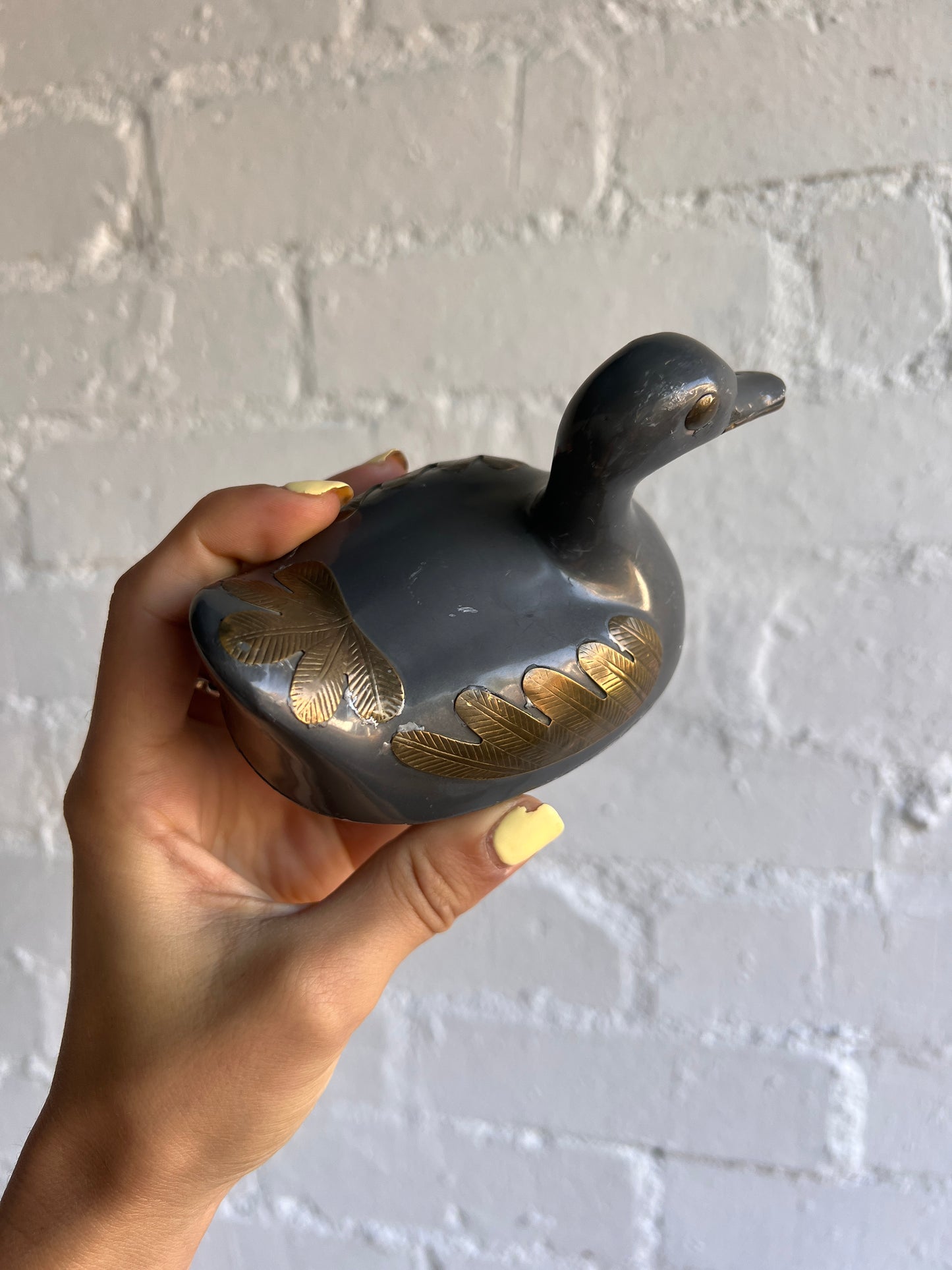 PEWTER FRENCH DUCK TRINKET BOX