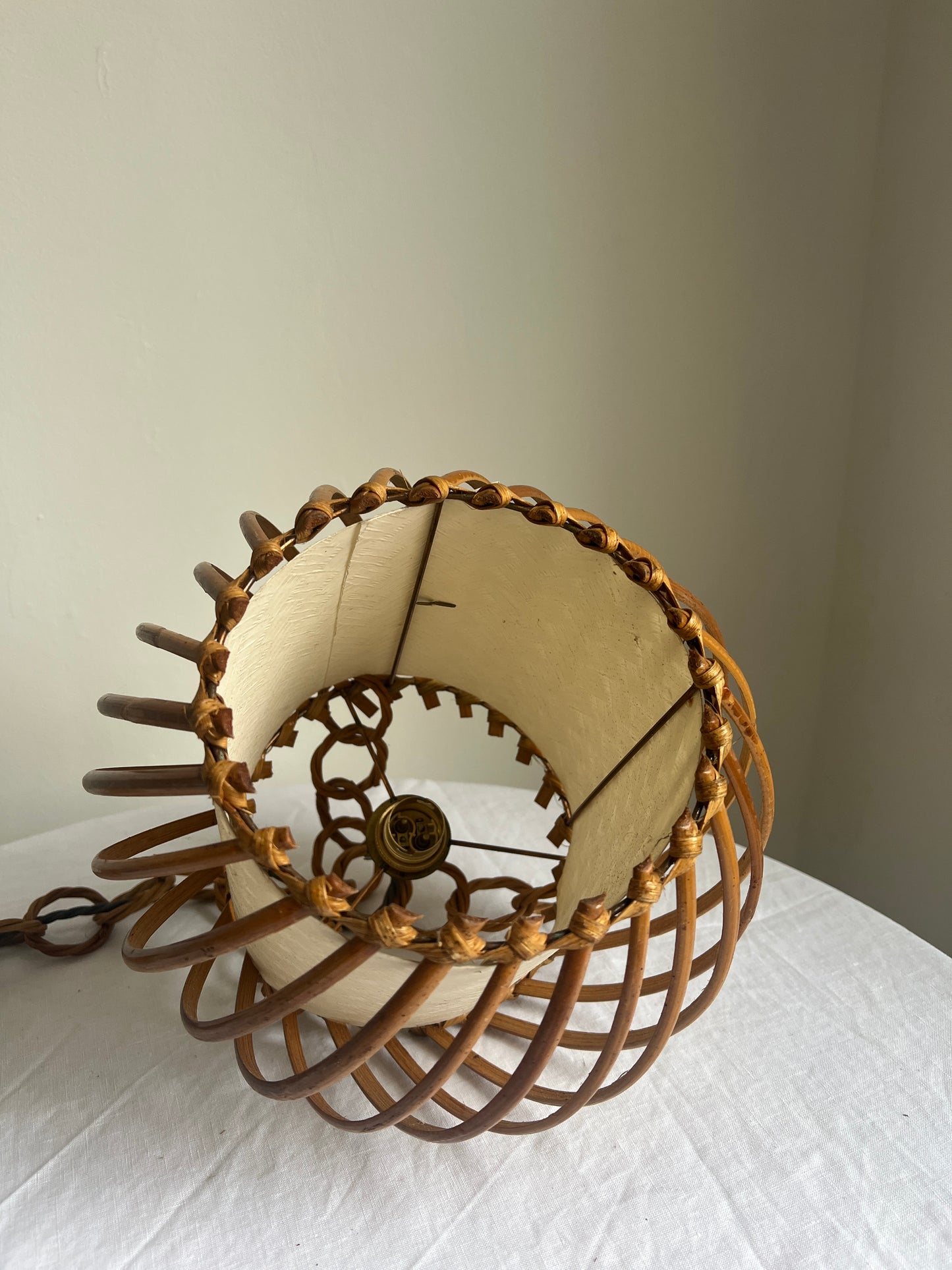 French rattan ceiling light by Louis Sognot