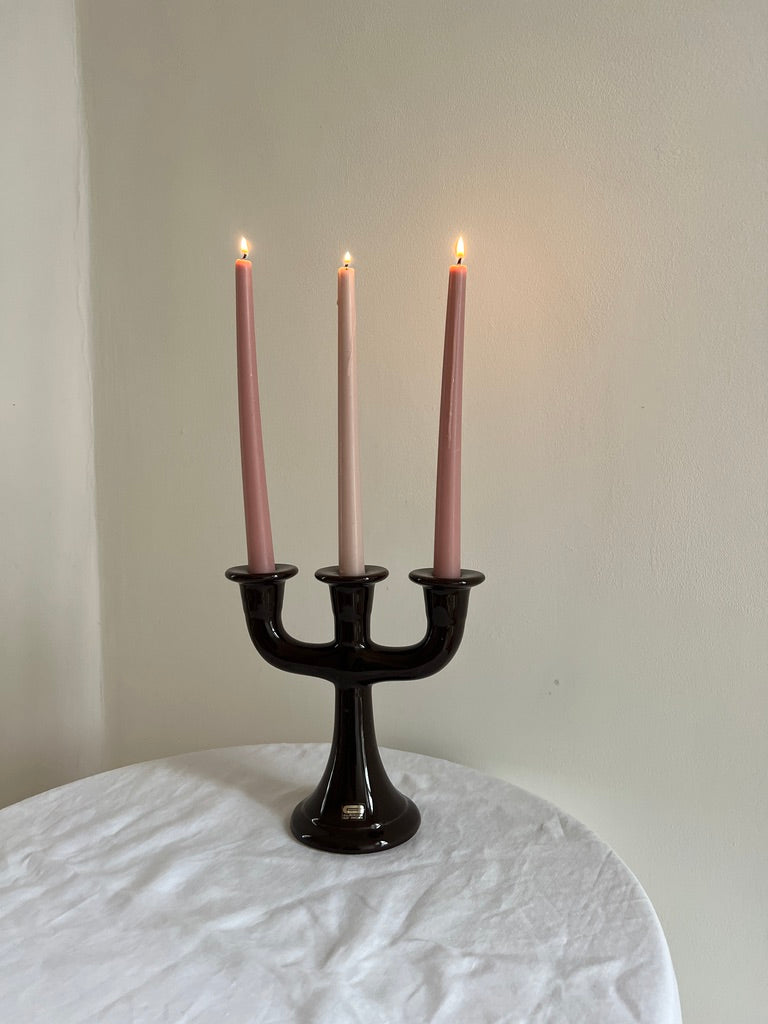 GLOSSY BROWN SWEDISH CERAMIC CANDLE HOLDER