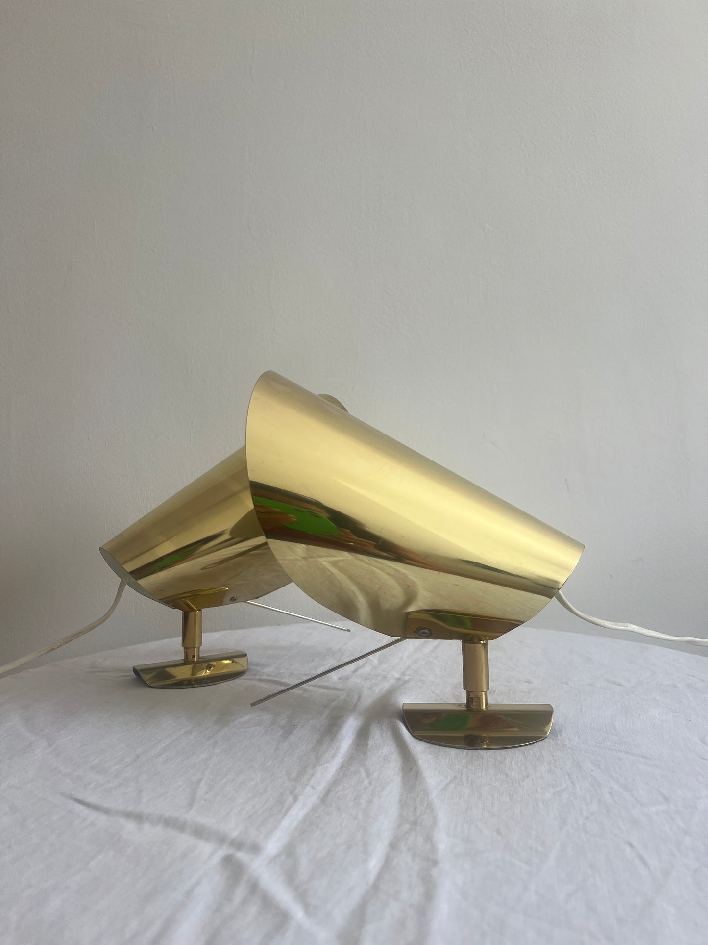 PAIR OF VINTAGE IKEA BRASS CONE WALL LIGHTS