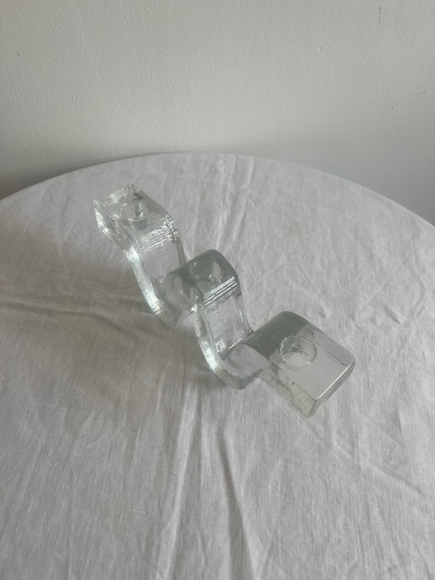 80s solid glass wiggle candle holder