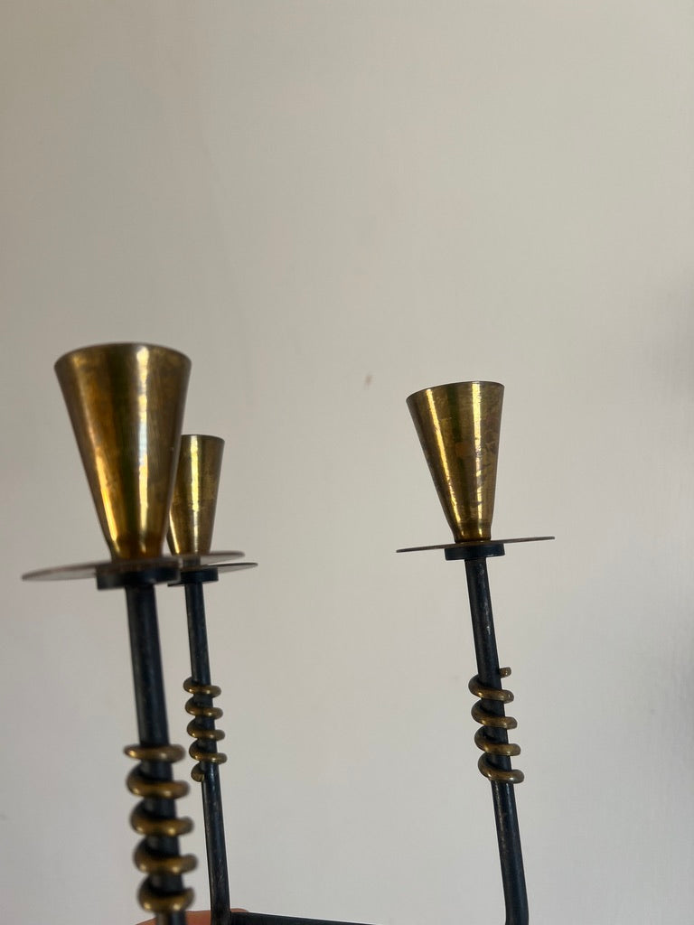 70S SWEDISH TRIPOD BLACK CANDLE HOLDER