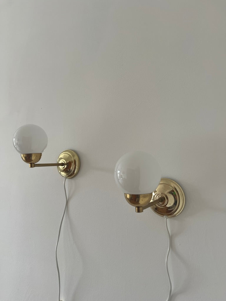 Pair of Swedish small brass globe lights