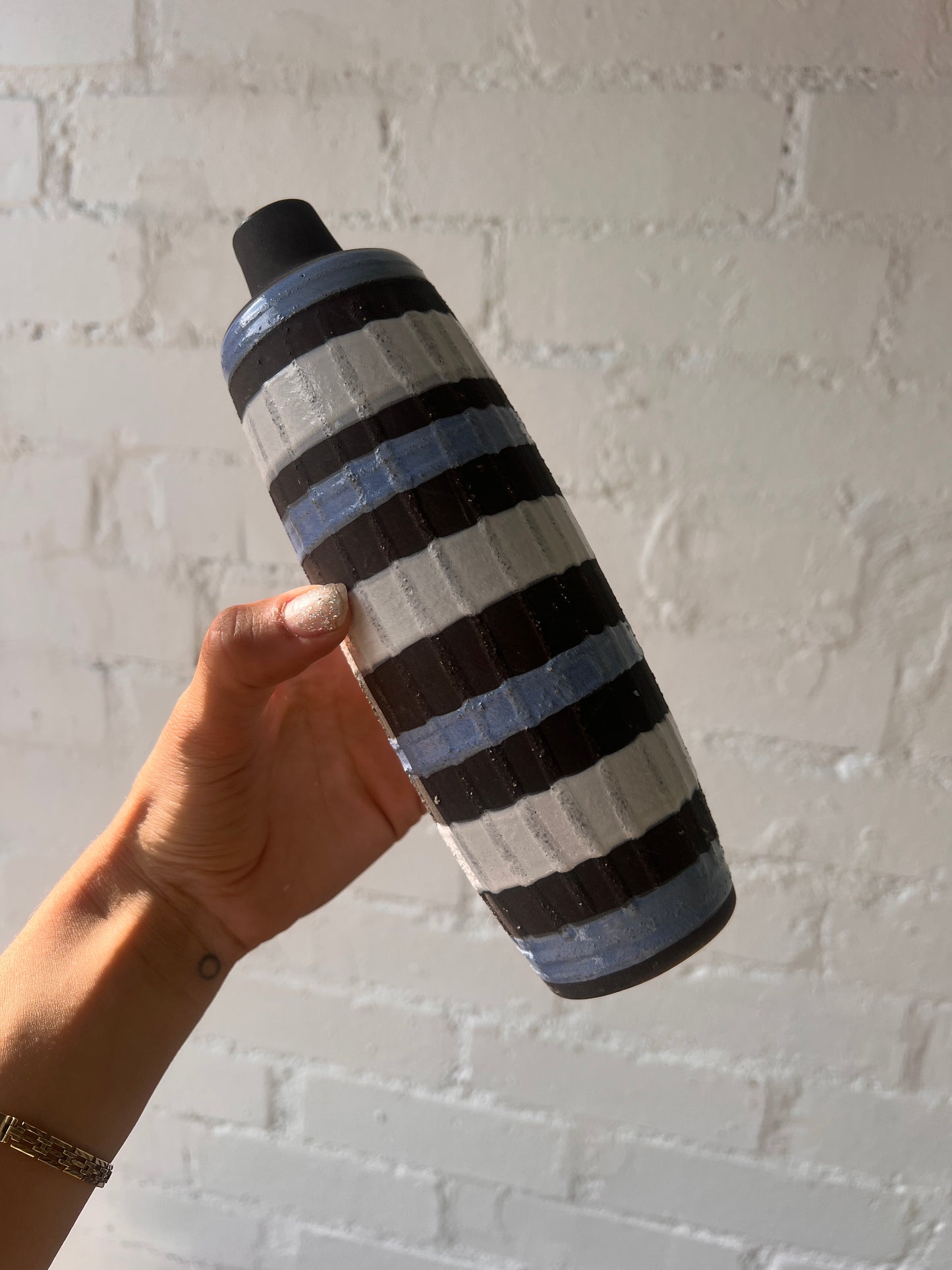 SMALL GERMAN STRIPE BLUE & BROWN VASE