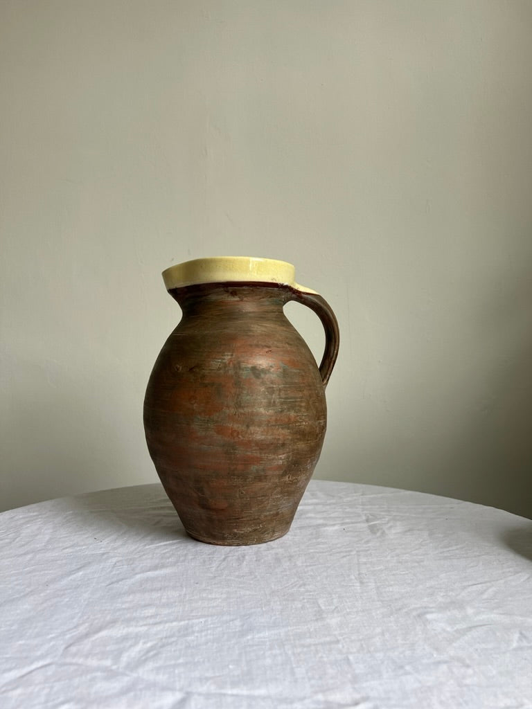 French pottery cermanic jug with yellow glaze
