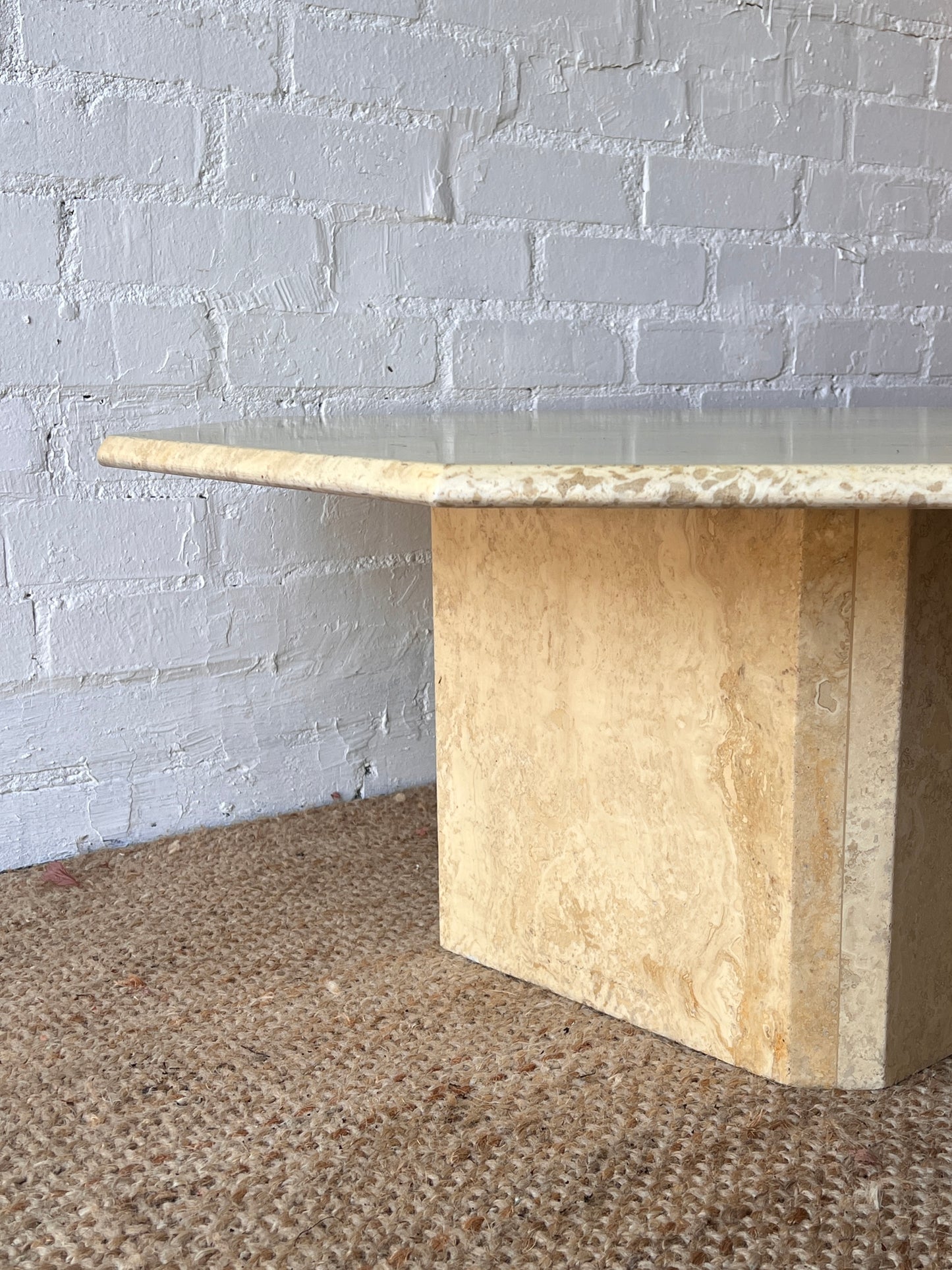 FRENCH OCTAGONAL CREAM TRAVERTINE TABLE