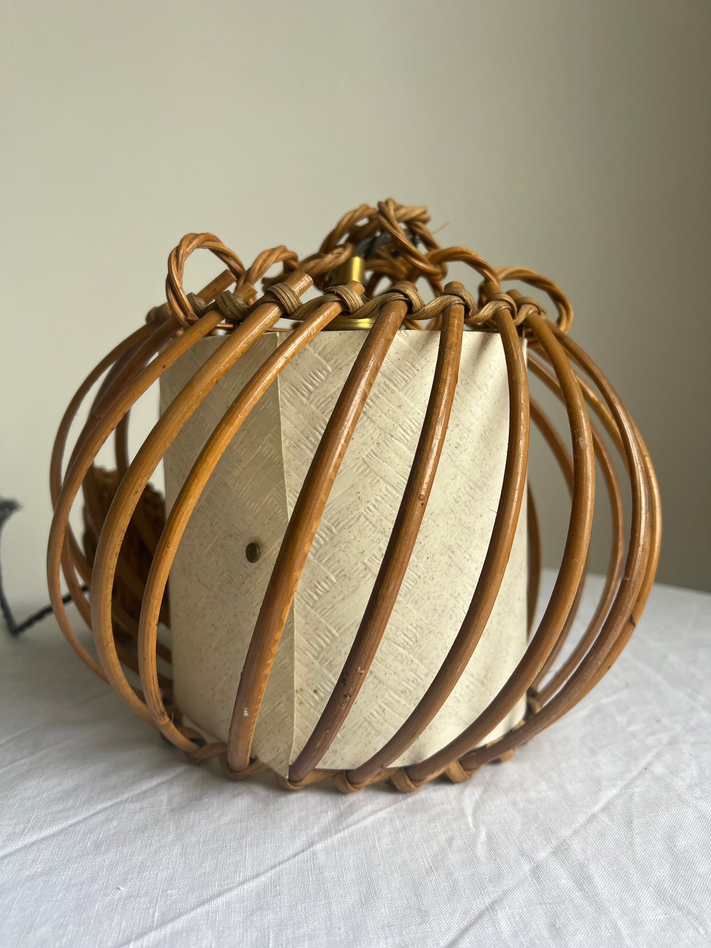French rattan ceiling light by Louis Sognot