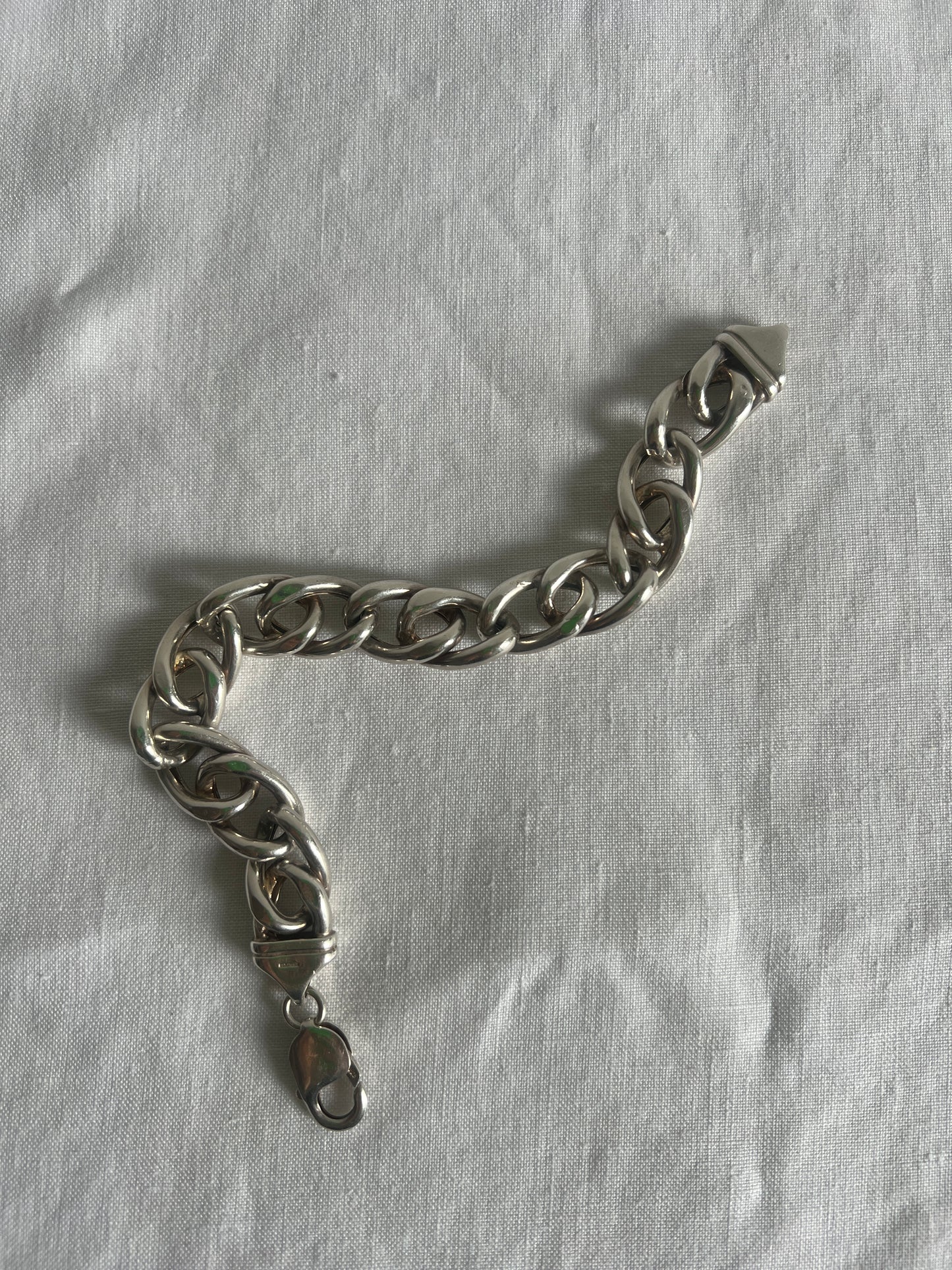 UNISEX ITALIAN SILVER HOLLOW CHUNKY CURB BRACELET