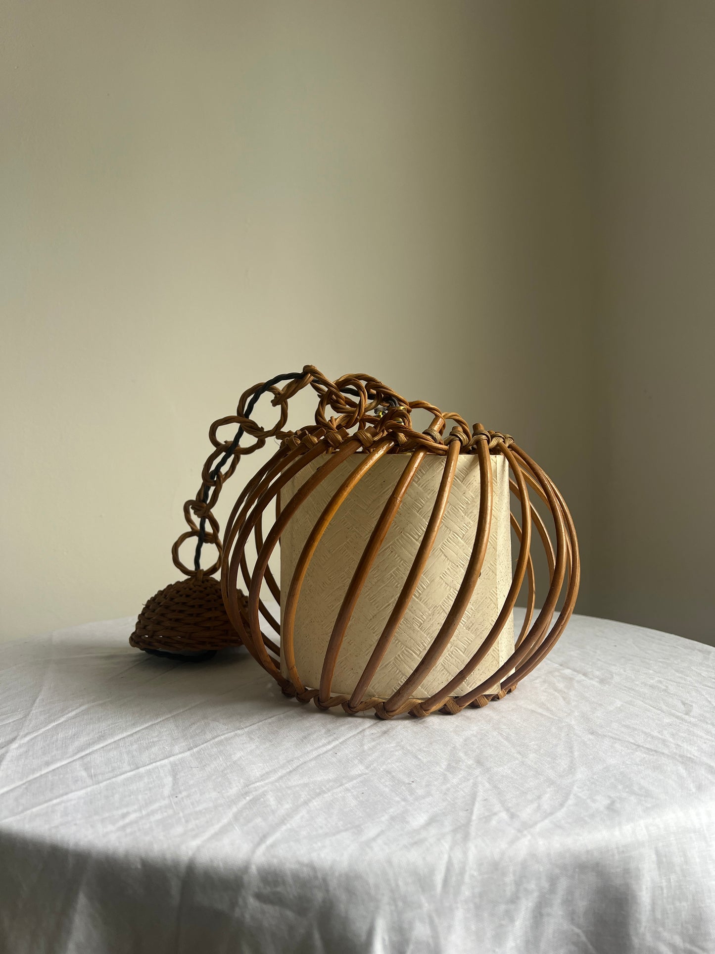 French rattan ceiling light by Louis Sognot