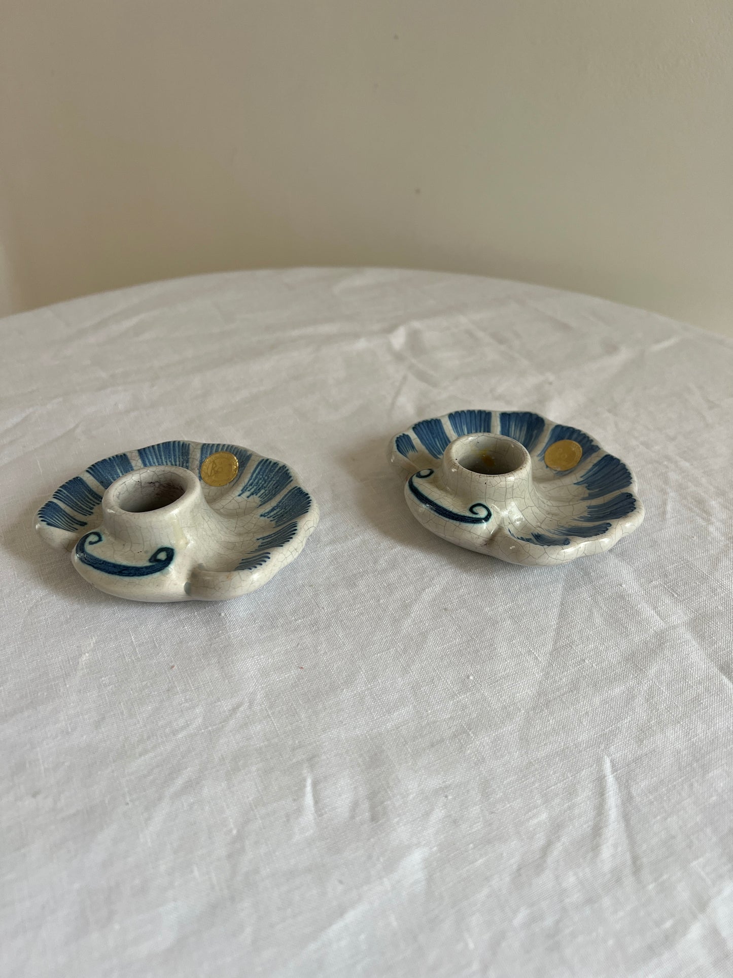 PAIR OF SWEDISH SHELL CANDLE HOLDERS