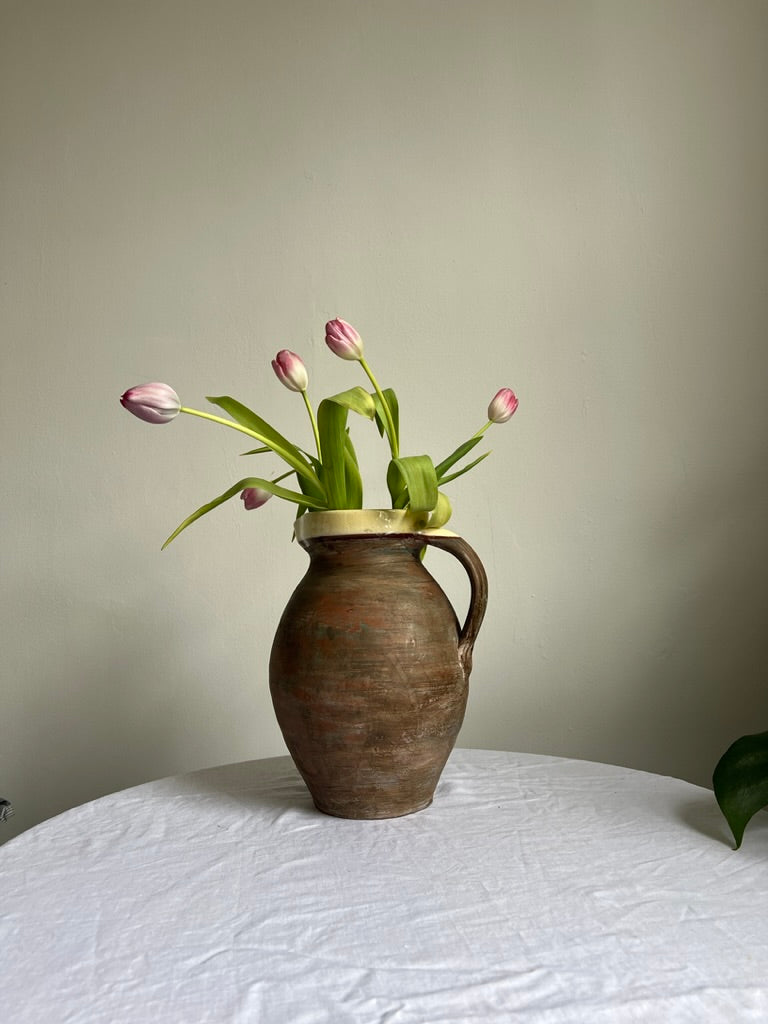 French pottery cermanic jug with yellow glaze