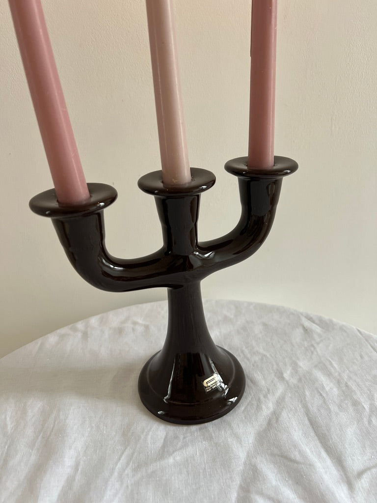 GLOSSY BROWN SWEDISH CERAMIC CANDLE HOLDER