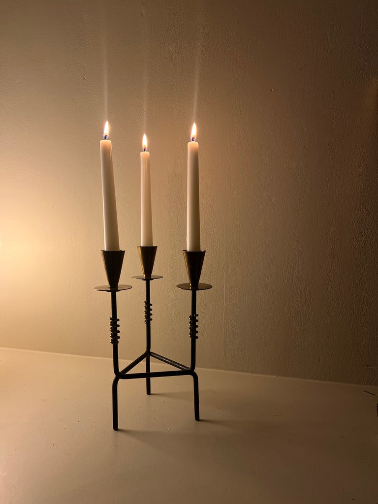 70S SWEDISH TRIPOD BLACK CANDLE HOLDER