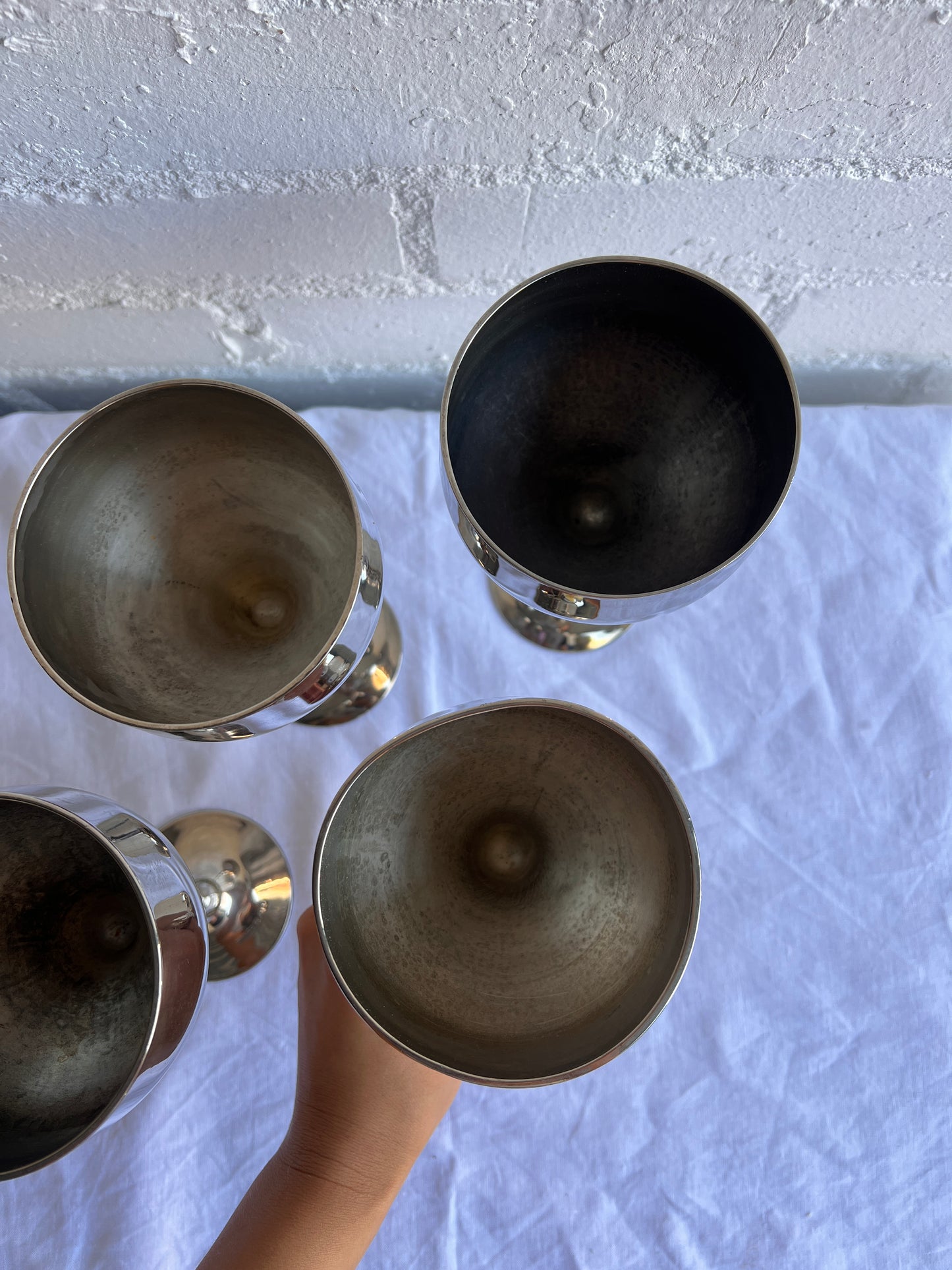 SET OF FOUR 70S SILVER TWISTED GOBLETS