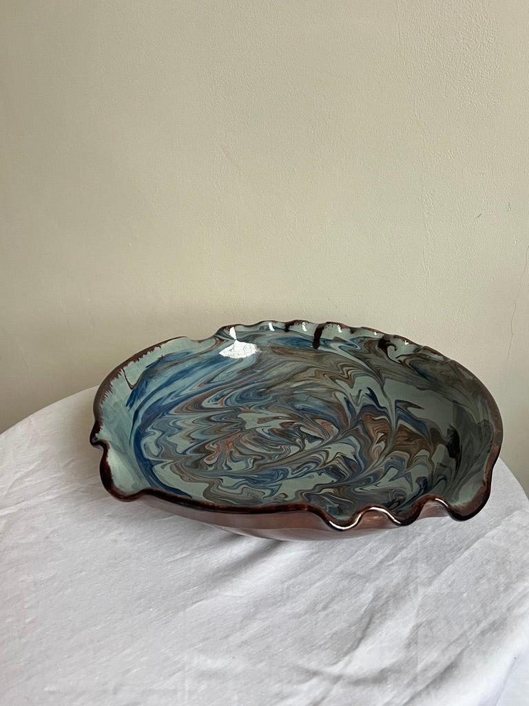 LARGE BROWN & BLUE MARBLED FRENCH BOWL