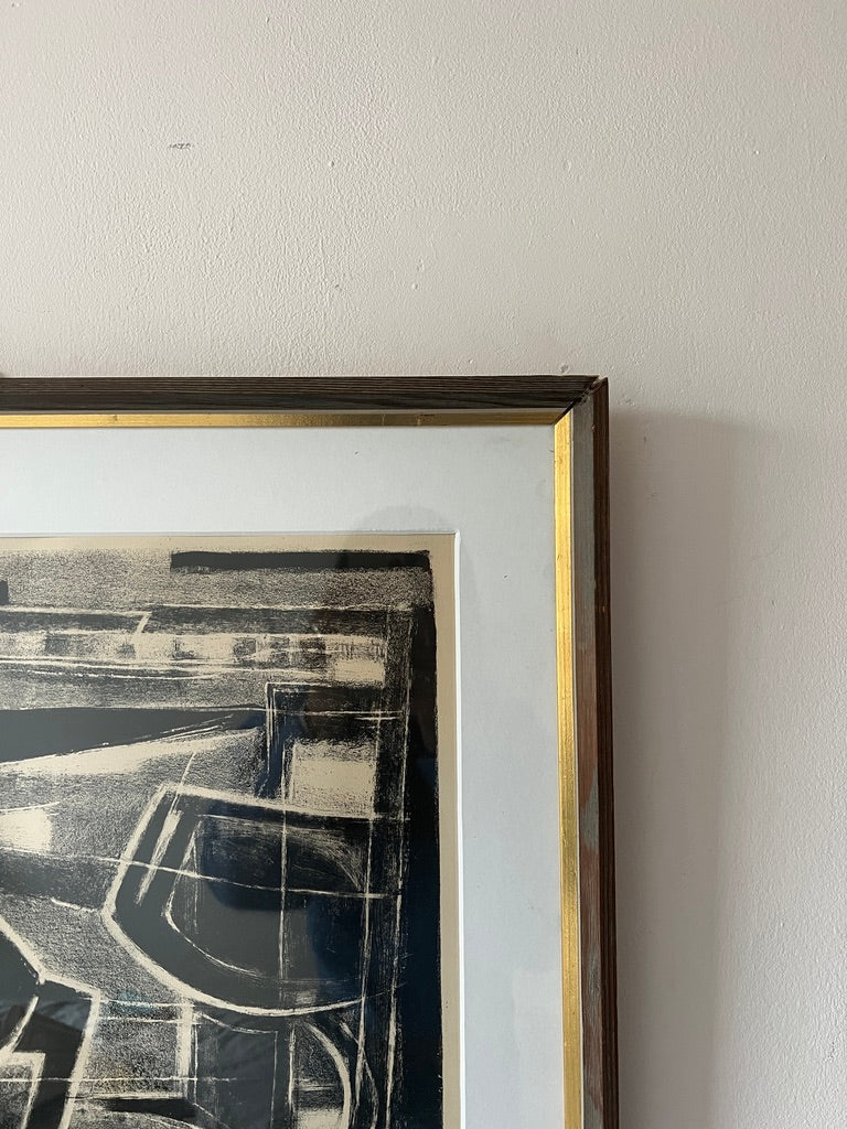 GEOMETRIC BLACK AND WHITE LITHOGRAPH PRINT