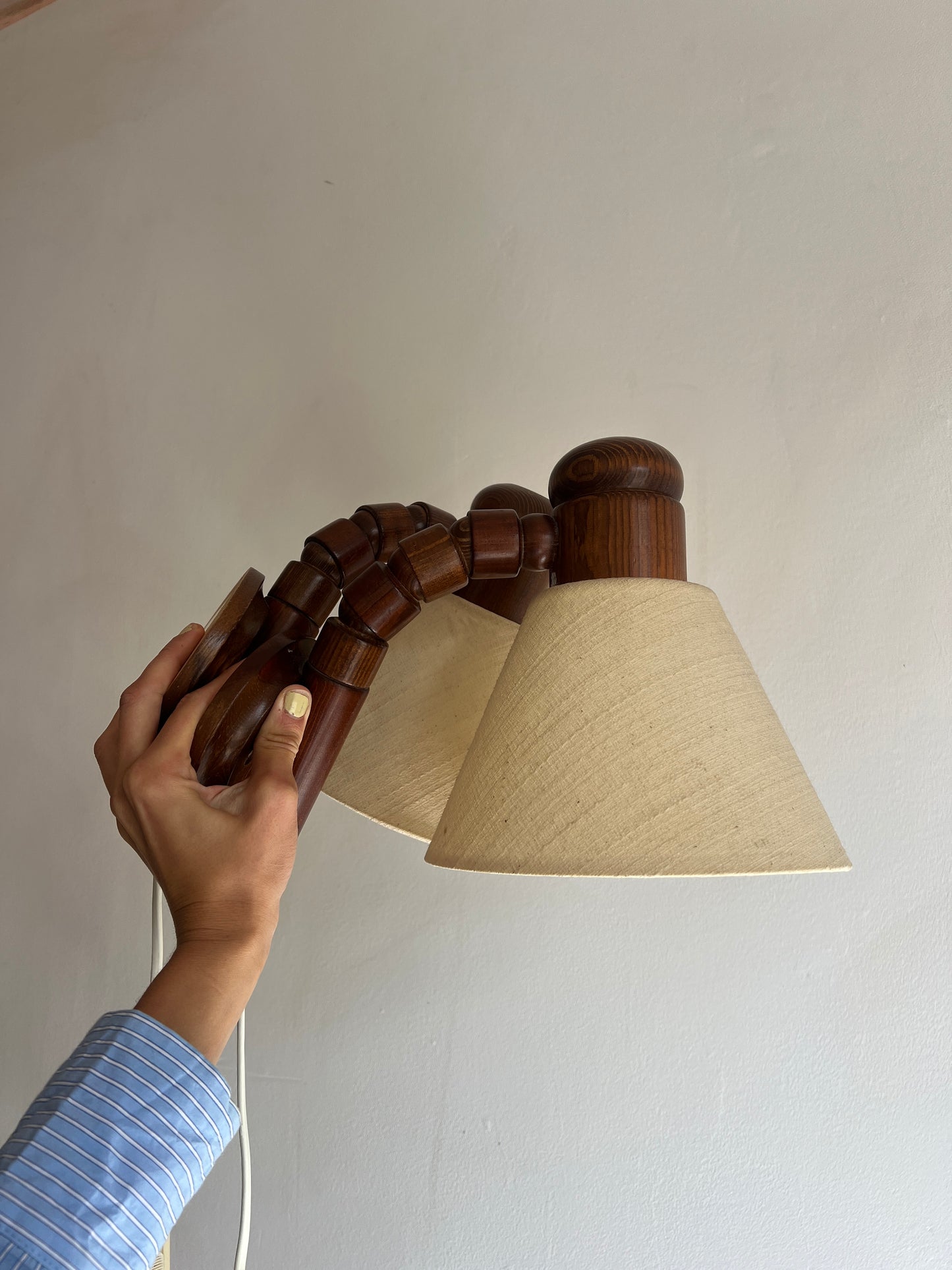 PAIR OF 70S DARK WOOD SWEDISH WALL LIGHTS