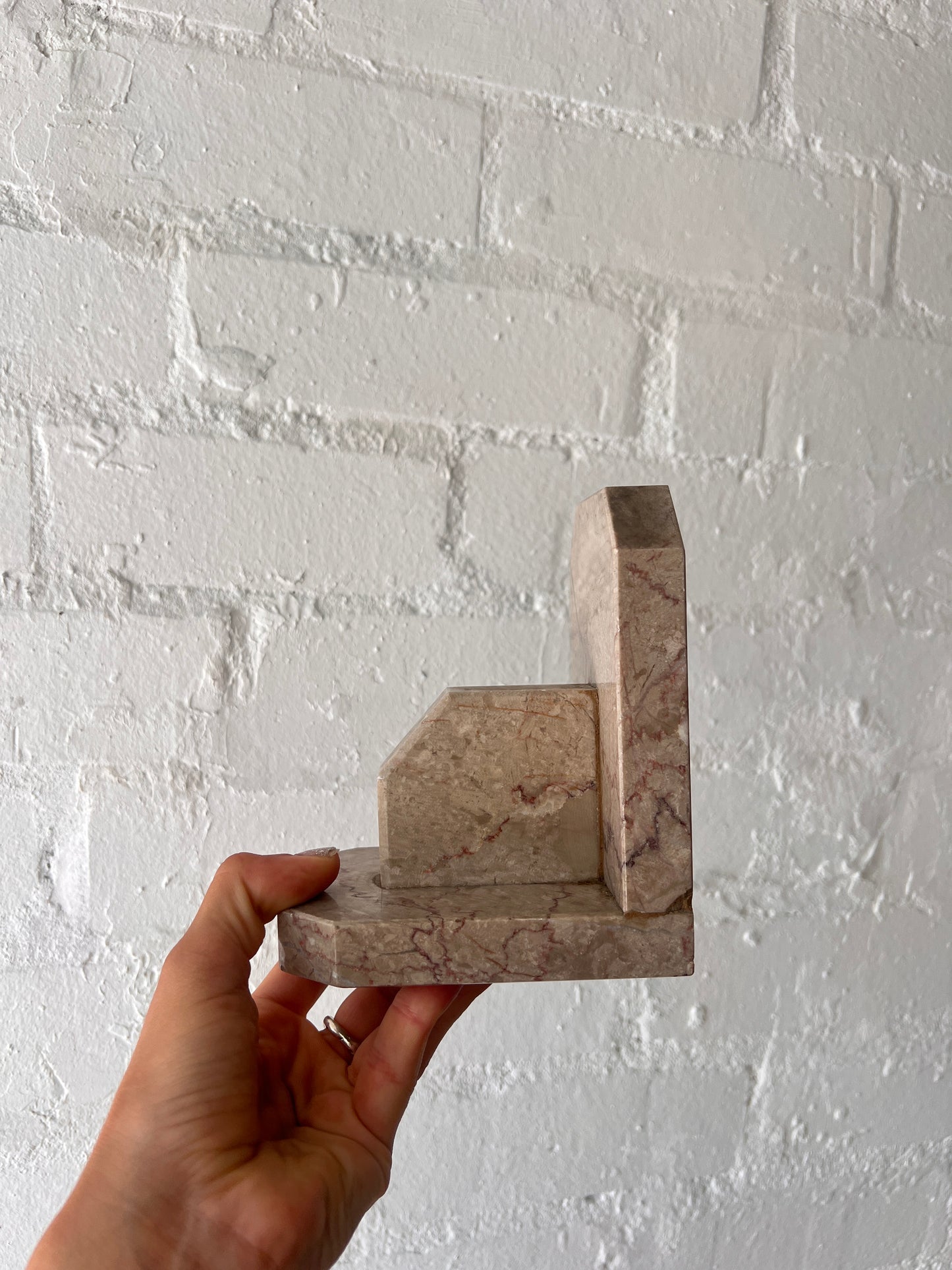 PAIR OF GREY MARBLE BOOK ENDS