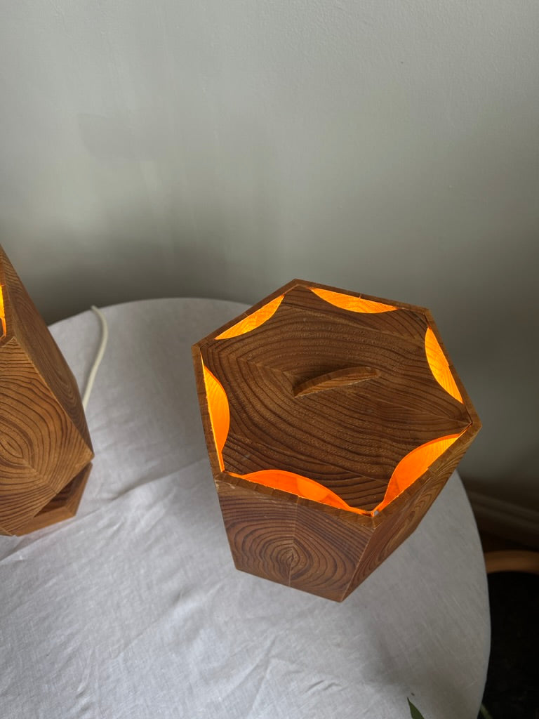 Pair of pine matching bedside table lamps