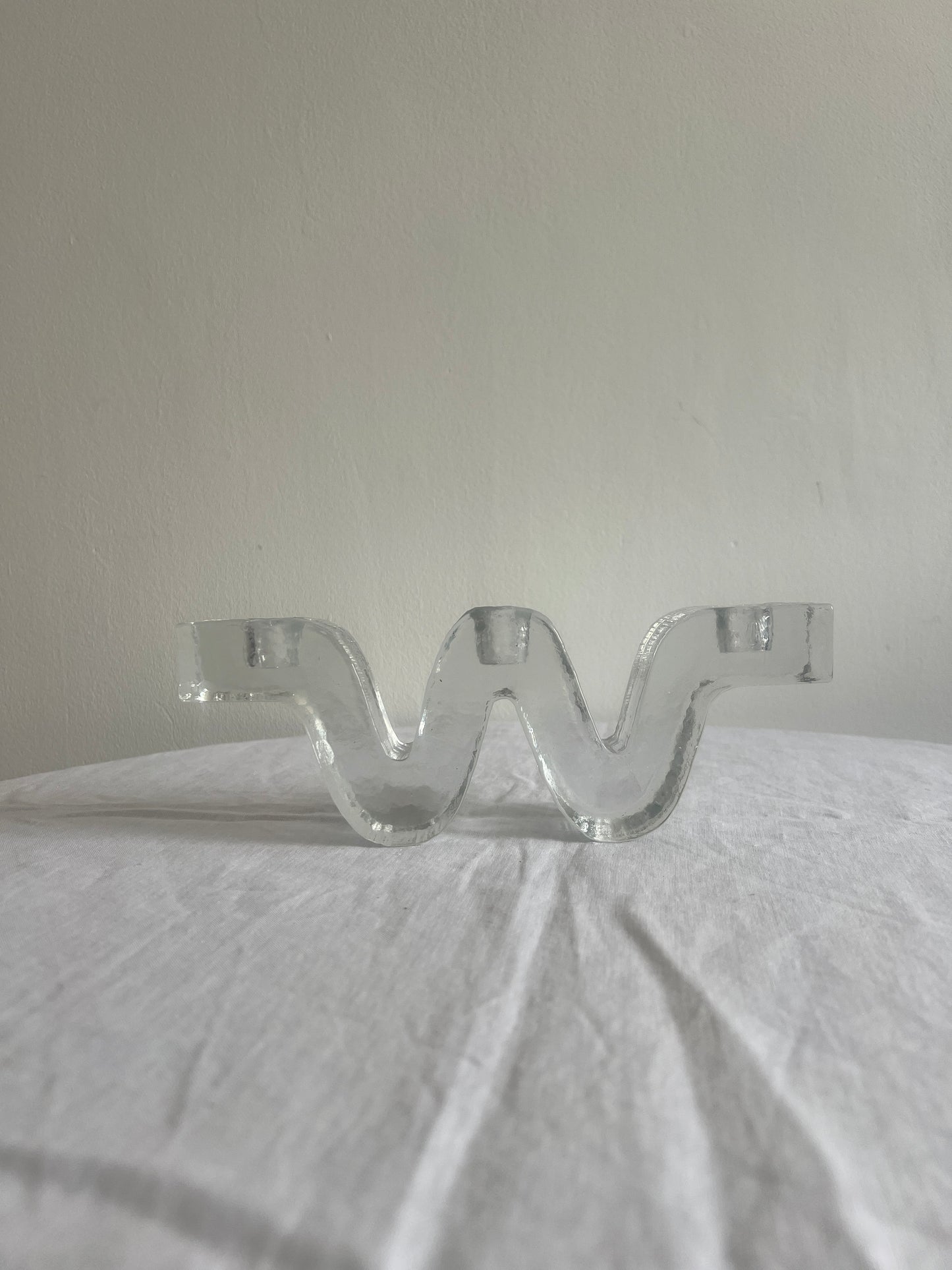 80s solid glass wiggle candle holder
