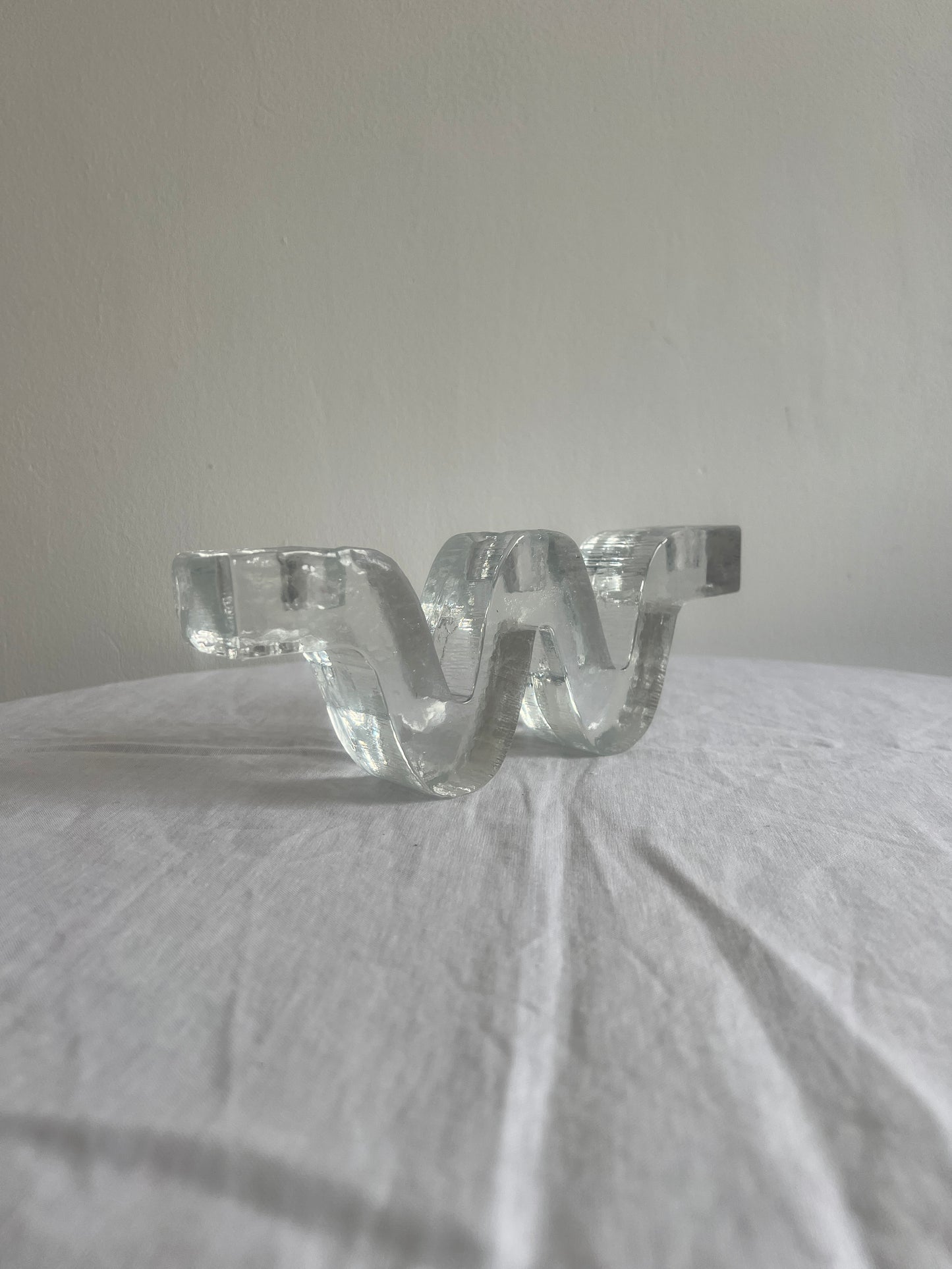 80s solid glass wiggle candle holder