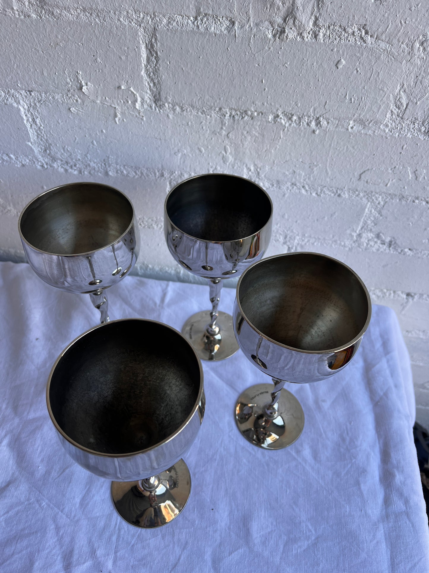 SET OF FOUR 70S SILVER TWISTED GOBLETS