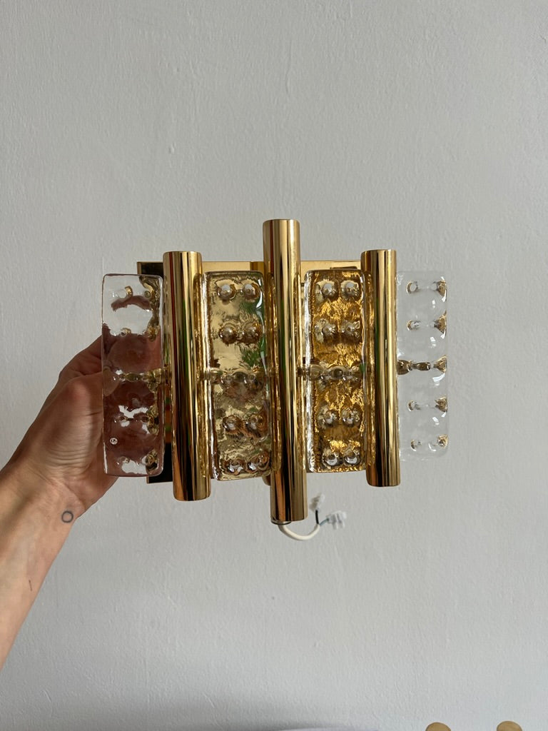 Pair of Mid Century brass & glass wall lights by Swedish designer